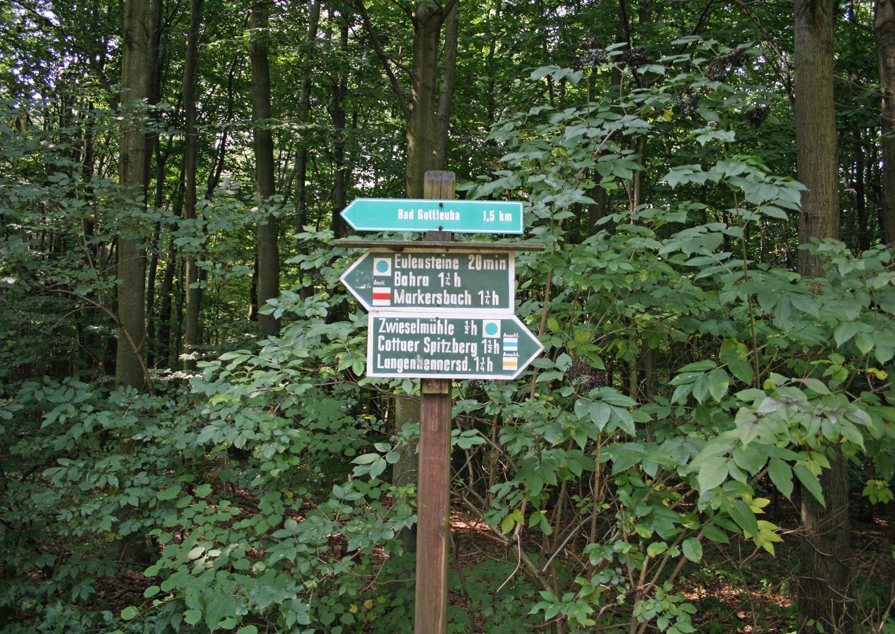 Der Wanderwegweiser am Aussichtsturm auf der Panoramahöhe in Berggießhübel