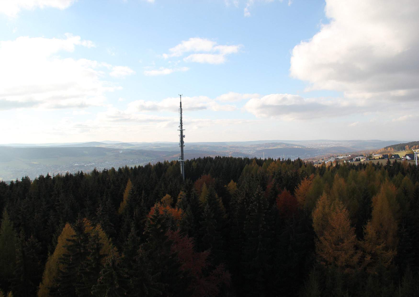 Der Blick vom König-Albert-Turm auf dem Spiegelwald - Mast