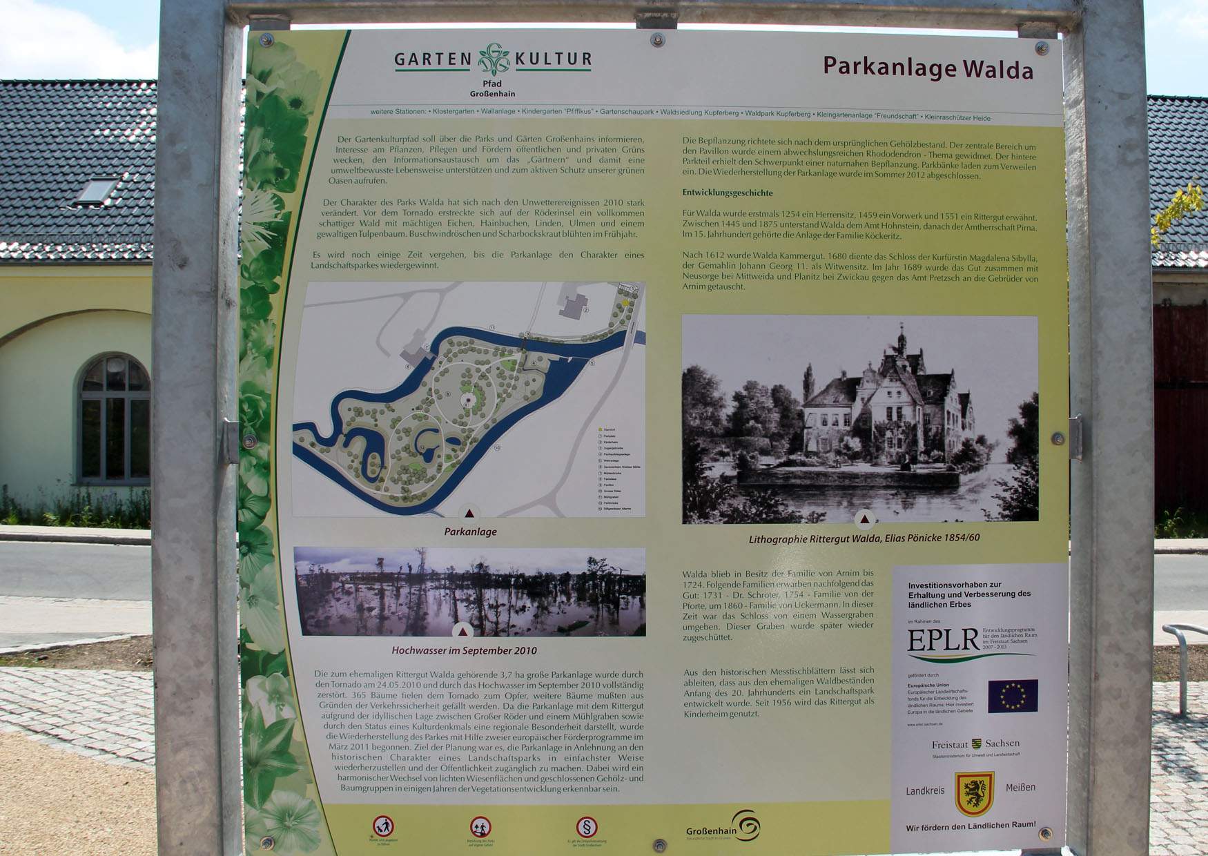 Informationstafel Gartenkultur Parkanlage Walda